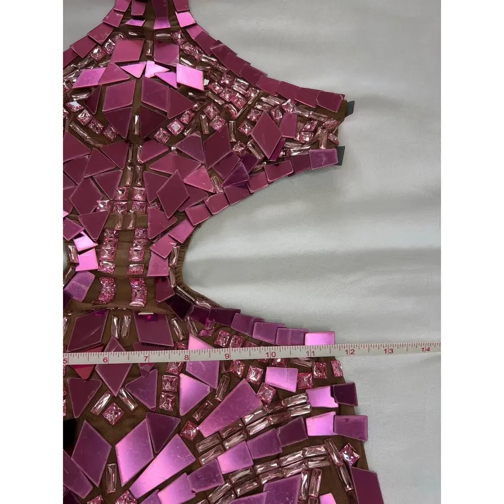 Grisha Acrylic Mirror Cutout Mini Dress Sz Small Pink Festival Rave Love Island - Picture 13 of 14
